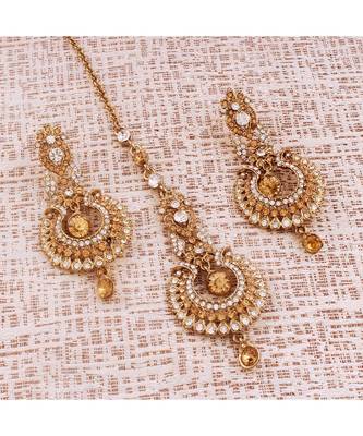 Gold Plated  Earring Set With Maang Tikka  For Women 3