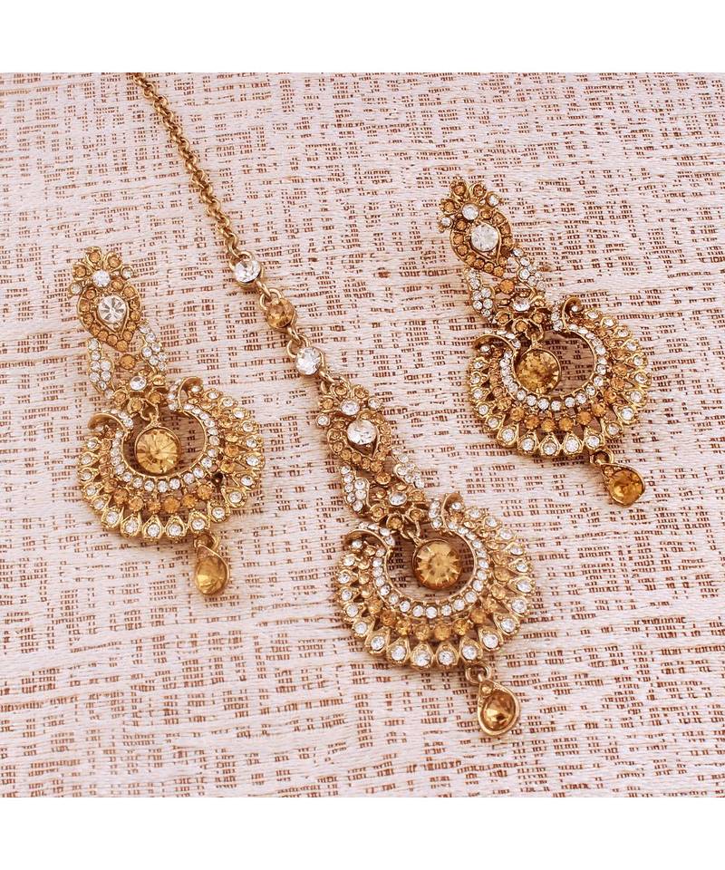 Gold Plated  Earring Set With Maang Tikka  For Women
