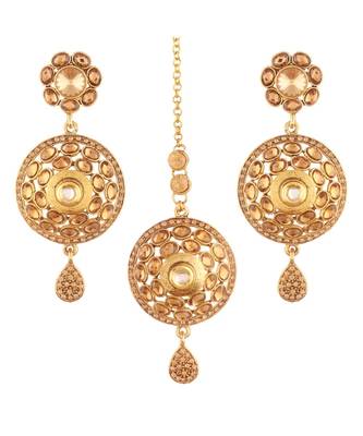 Gold Plated  Earring Set With Maang Tikka  For Women 1