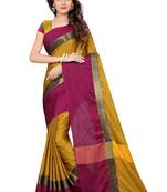 Yellow woven cotton saree with blouse