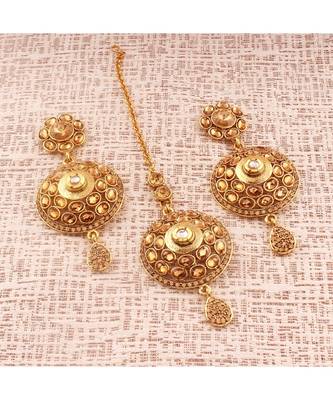 Gold Plated  Earring Set With Maang Tikka  For Women 3