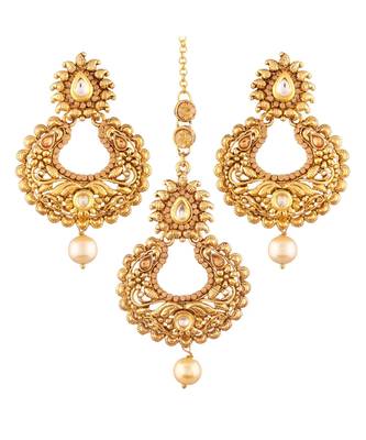Gold Plated  Earring Set With Maang Tikka  For Women 1
