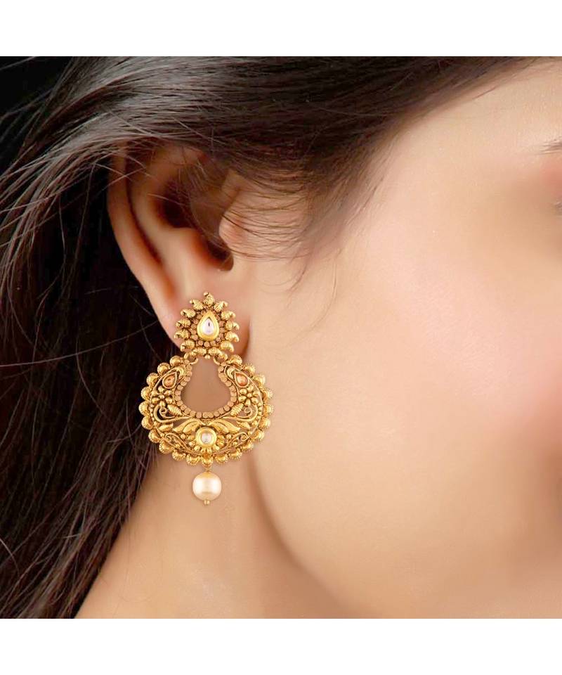 Gold Plated  Earring Set With Maang Tikka  For Women