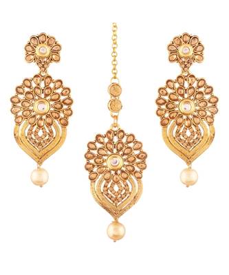 Gold Plated  Earring Set With Maang Tikka  For Women 1