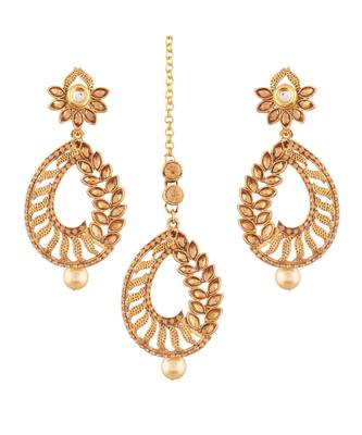 Gold Plated  Earring Set With Maang Tikka  For Women 1
