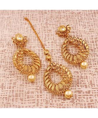 Gold Plated  Earring Set With Maang Tikka  For Women 3