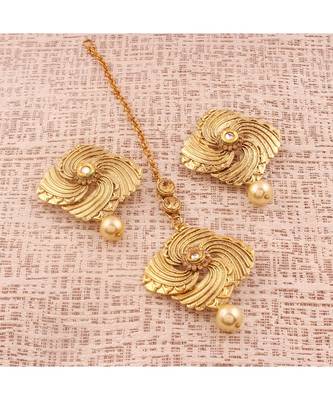 Gold Plated  Earring Set With Maang Tikka  For Women 3