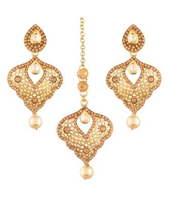 Gold Plated  Earring Set With Maang Tikka  For Women 1