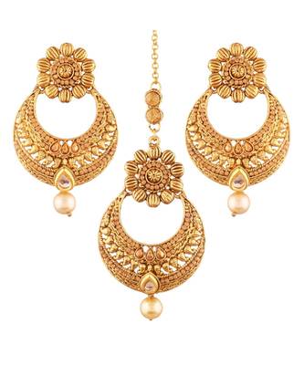 Gold Plated  Earring Set With Maang Tikka  For Women 1