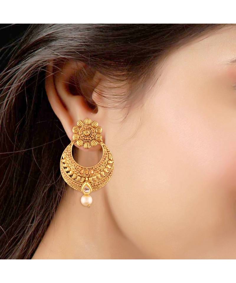 Gold Plated  Earring Set With Maang Tikka  For Women