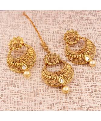 Gold Plated  Earring Set With Maang Tikka  For Women 3