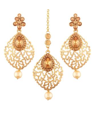 Gold Plated  Earring Set With Maang Tikka  For Women 1