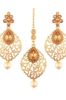 Gold Plated  Earring Set With Maang Tikka  For Women