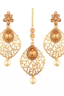 Gold Plated  Earring Set With Maang Tikka  For Women
