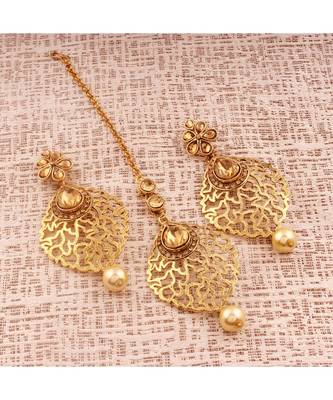Gold Plated  Earring Set With Maang Tikka  For Women 3