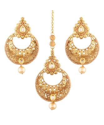 Gold Plated  Earring Set With Maang Tikka  For Women 1