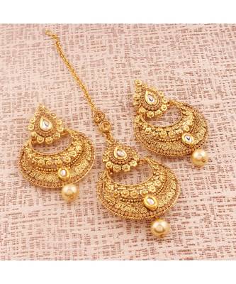Gold Plated  Earring Set With Maang Tikka  For Women 3