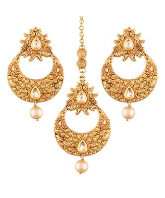 Gold Plated  Earring Set With Maang Tikka  For Women 1