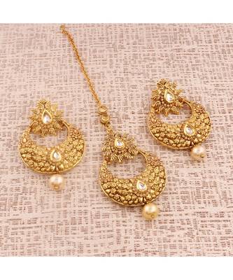 Gold Plated  Earring Set With Maang Tikka  For Women 3