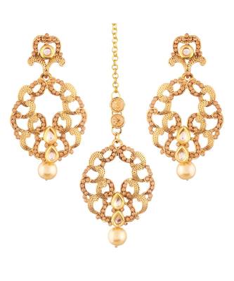 Gold Plated  Earring Set With Maang Tikka  For Women 1