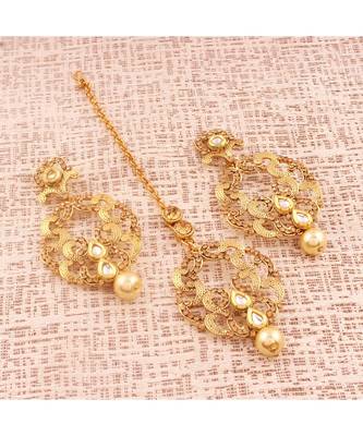 Gold Plated  Earring Set With Maang Tikka  For Women 3