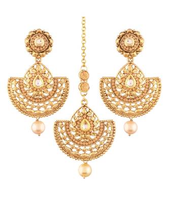 Gold Plated  Earring Set With Maang Tikka  For Women 1