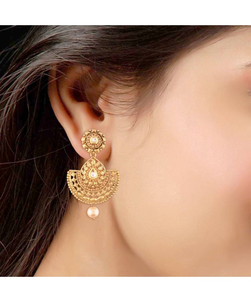 Gold Plated  Earring Set With Maang Tikka  For Women