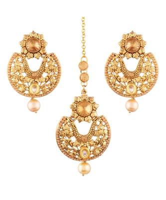 Gold Plated  Earring Set With Maang Tikka  For Women 1