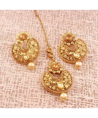 Gold Plated  Earring Set With Maang Tikka  For Women 3