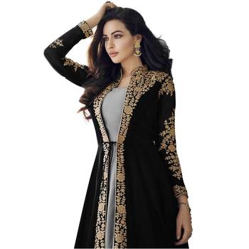 Black Faux Georgette Salwar Kameez Set with Golden Embroidery 3