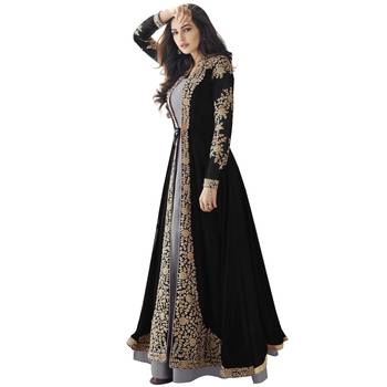 Black Faux Georgette Salwar Kameez Set with Golden Embroidery 4