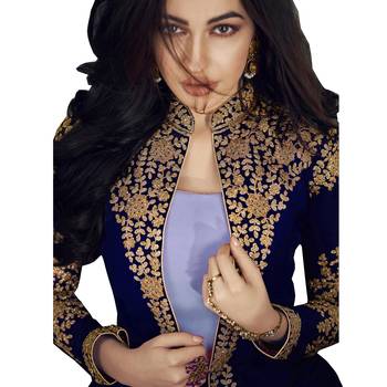 Blue Embroidered Georgette Salwar With Dupatta Semi Stitched 2