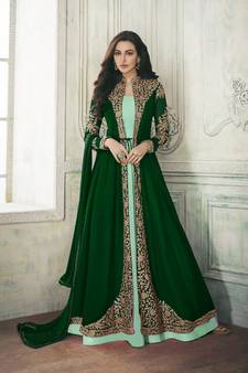 Green Embroidered Georgette Salwar With Dupatta Semi Stitched
