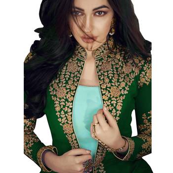 Green Embroidered Georgette Salwar With Dupatta Semi Stitched 2