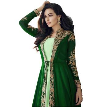 Green Embroidered Georgette Salwar With Dupatta Semi Stitched 3