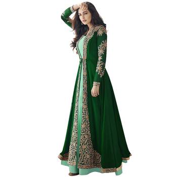 Green Embroidered Georgette Salwar With Dupatta Semi Stitched 4