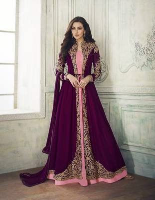 Purple Embroidered Georgette Salwar With Dupatta Semi Stitched 1