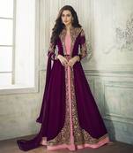 Purple Embroidered Georgette Salwar With Dupatta Semi Stitched