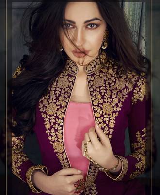 Purple Embroidered Georgette Salwar With Dupatta Semi Stitched 2