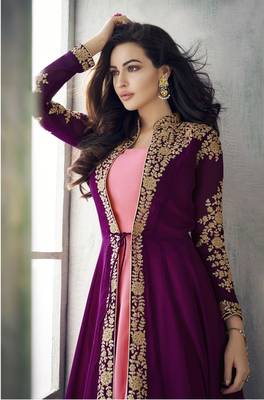 Purple Embroidered Georgette Salwar With Dupatta Semi Stitched 3