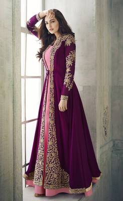 Purple Embroidered Georgette Salwar With Dupatta Semi Stitched 4