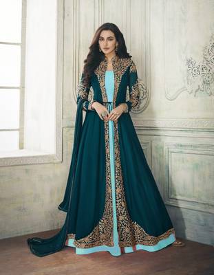 Turquoise Georgette Thread Embroidered Salwar Suit 1