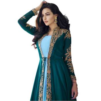Turquoise Georgette Thread Embroidered Salwar Suit 3
