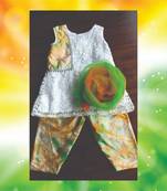 White Embroidered net kurta with patchwork