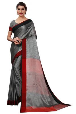 Grey Woven Linen Saree With Blouse 1