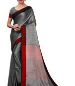 Grey Woven Linen Saree With Blouse