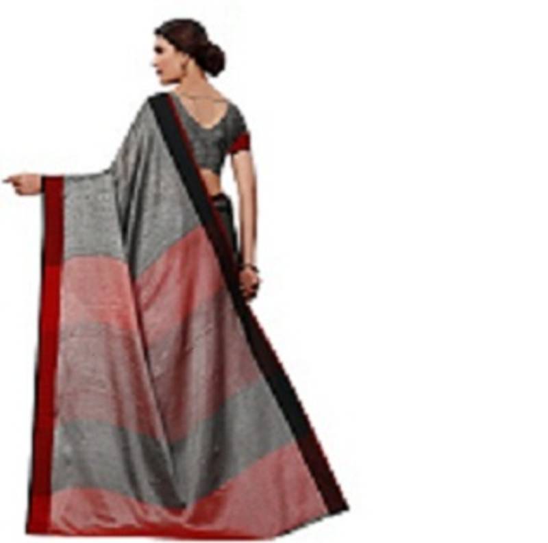 Grey Woven Linen Saree With Blouse