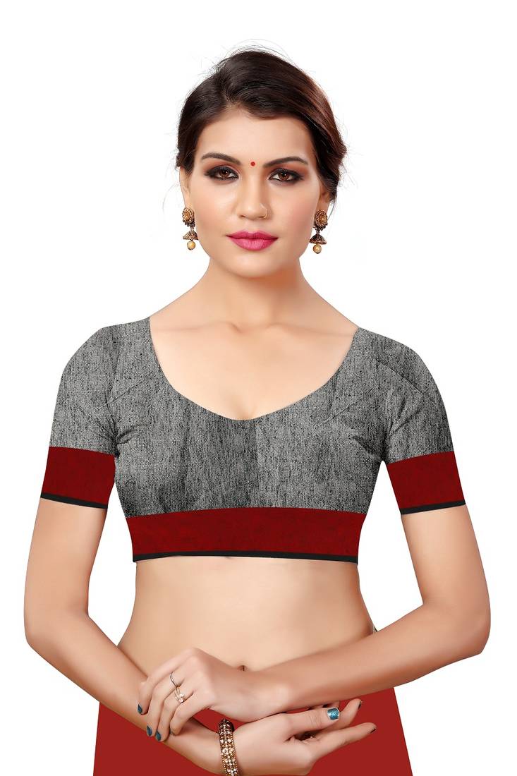 Grey Woven Linen Saree With Blouse
