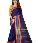 blue woven cotton saree with blouse