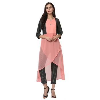 Women's Pink Foil Print Flared Georgette Kurta 1